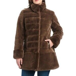 Jones New York Ladies Faux Fur/Teddy Coat Taupe (Brown) Medium NWT